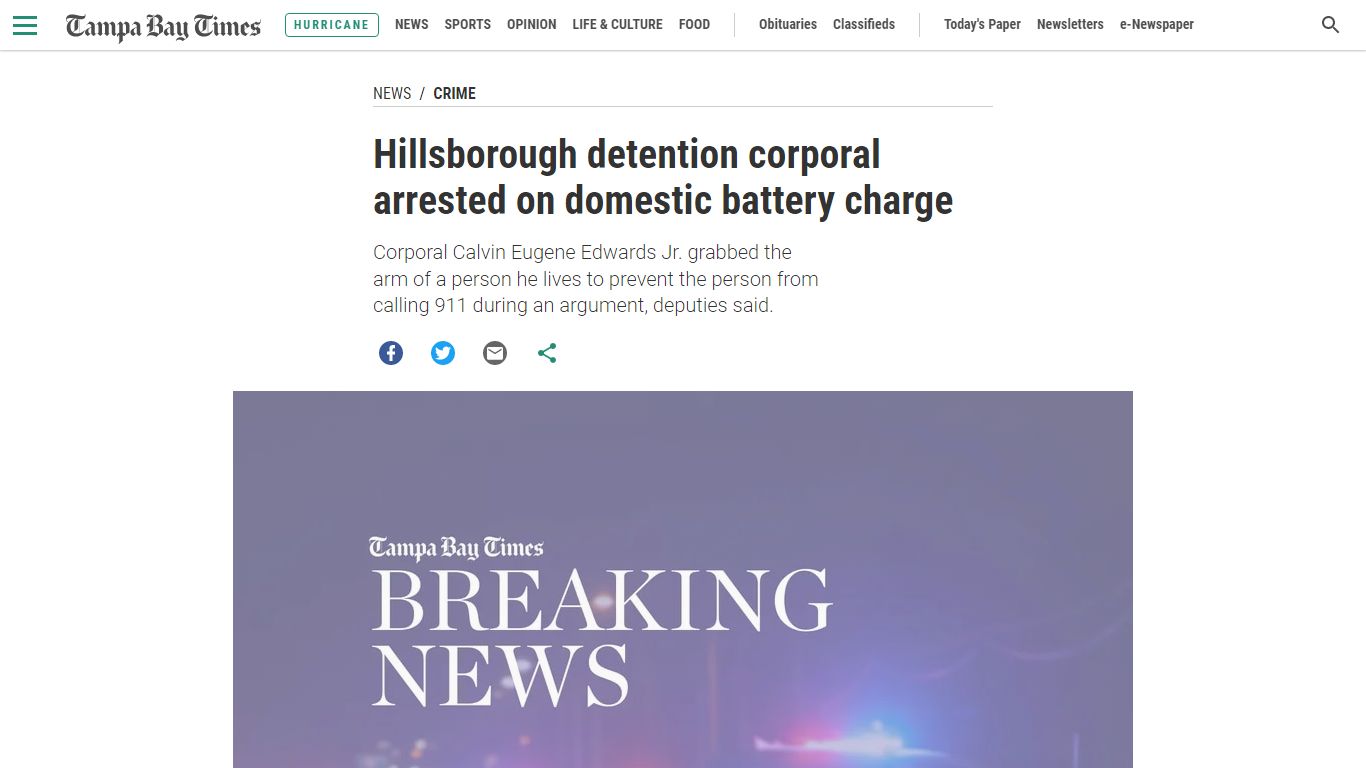 Hillsborough detention corporal arrested on domestic battery charge